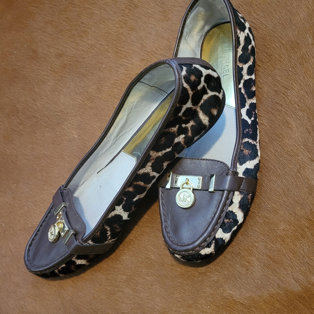 Michael Kors Animal Print Loafers with Gold Detail